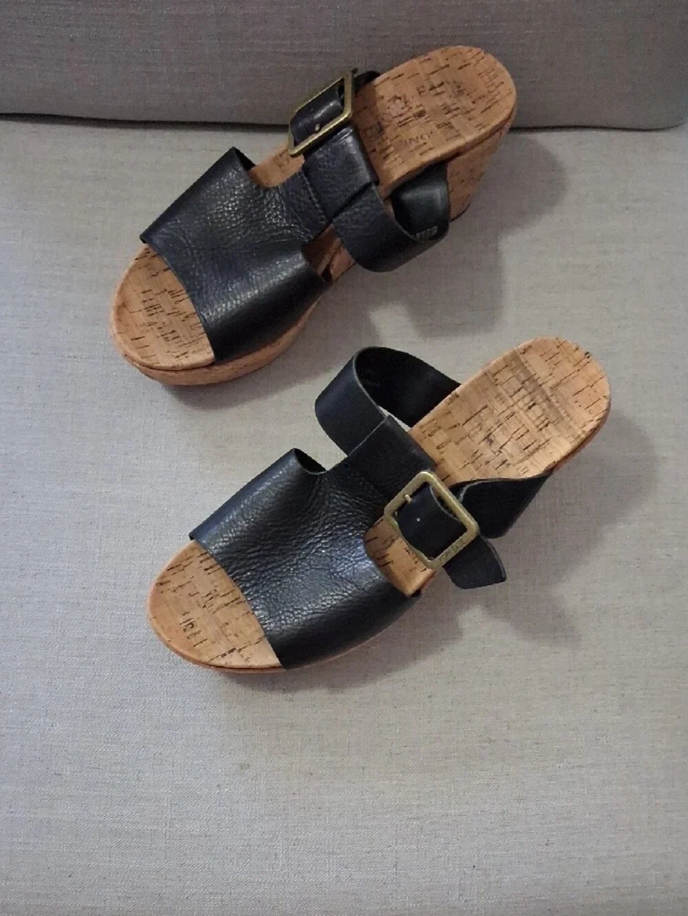 Kork-Ease Kids Black Cork Slide Sandals with Buckle Accent